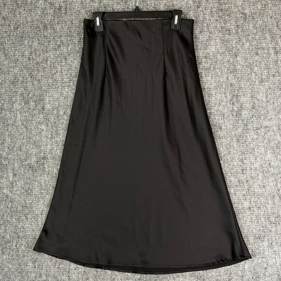 Aaron & Amber Skirt Women's M Fit & Flare Black Silky Fabric Elastic Waist - Picture 2 of 11